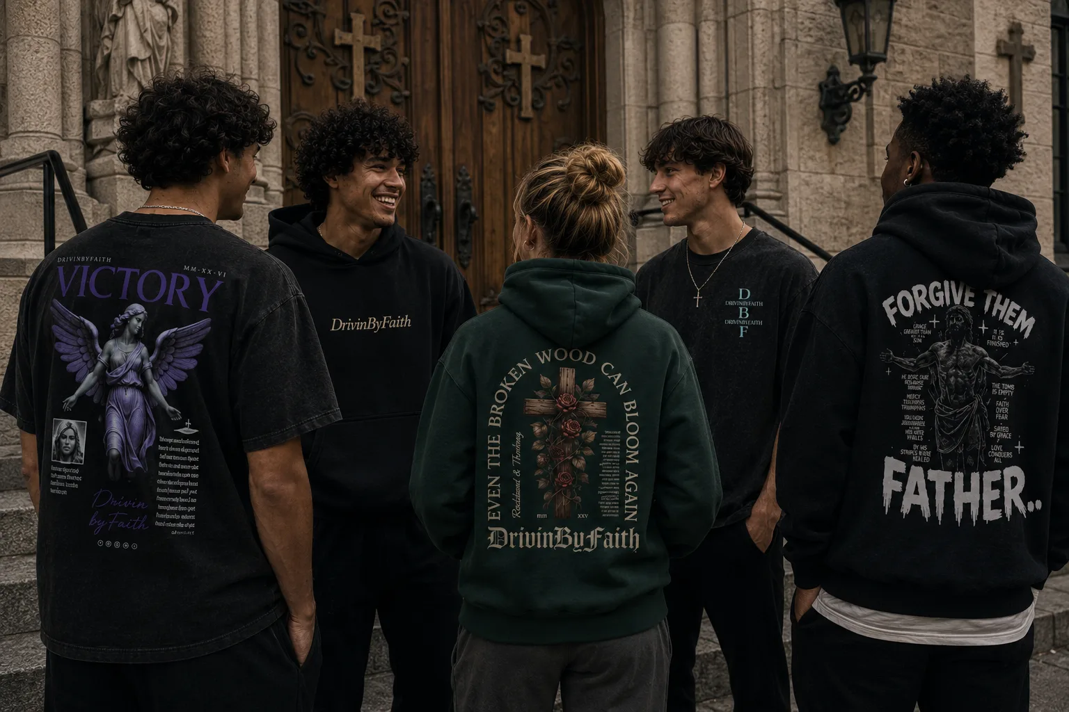 Squad wearing DBF outside the cathedral